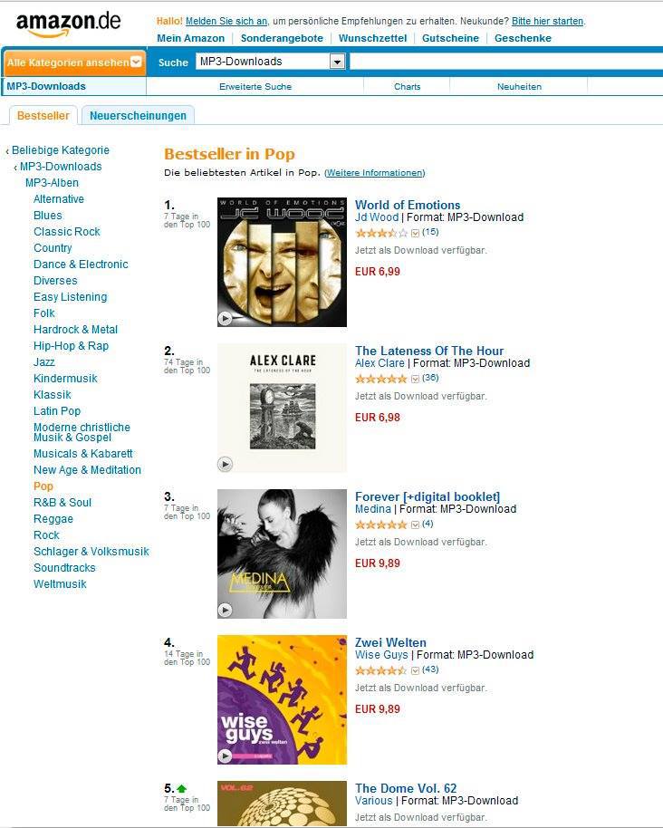 Amazon Bestseller Album in Pop JD Wood  JörgDewald World of emotions 2012
