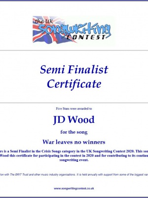 Halbfinalist Jörg Dewald (JD Wood) im Dezember 2020 beim UK Songwriting Contest 2020