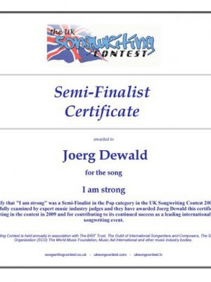 JD Wood (Jörg Dewald) Halb Finalist beim UK Songwriting Contest 2009