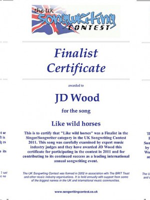 JD Wood (Jörg Dewald) mit 2 Songs Finalist beim UK Songwriting Contest 2011