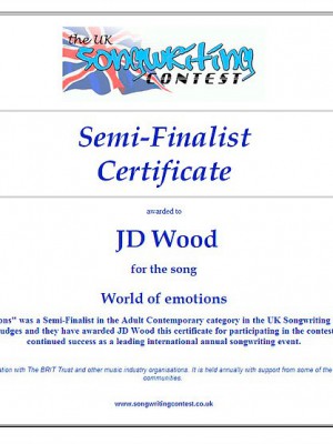 JD Wood (Jörg Dewald) Halb Finalist beim UK Songwriting Contest 2012