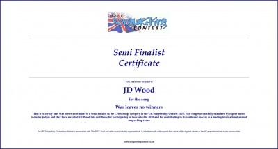 Halbfinalist Jörg Dewald (JD Wood) im Dezember 2020 beim UK Songwriting Contest 2020