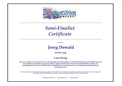 JD Wood (Jörg Dewald) Halb Finalist beim UK Songwriting Contest 2009