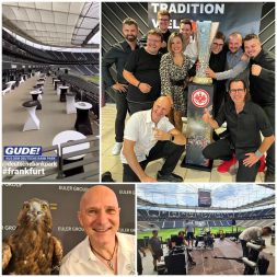 Jörg Dewald JD Wood live mit Augenblick Duo beim Sponsoren Sommerfest 2022 von Eintracht Frankfurt mit Attila im Deutsche Bank Park