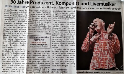 Offenbach Post:  30 Jahre Produzent Komponist und Livemusiker Jörg Dewald